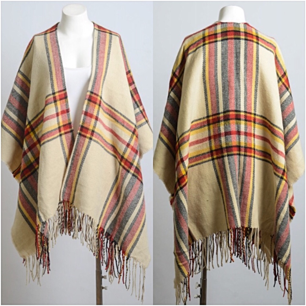 Cozy Chic Plaid Sweater Kimono Wrap O/S - Picture 4 of 7